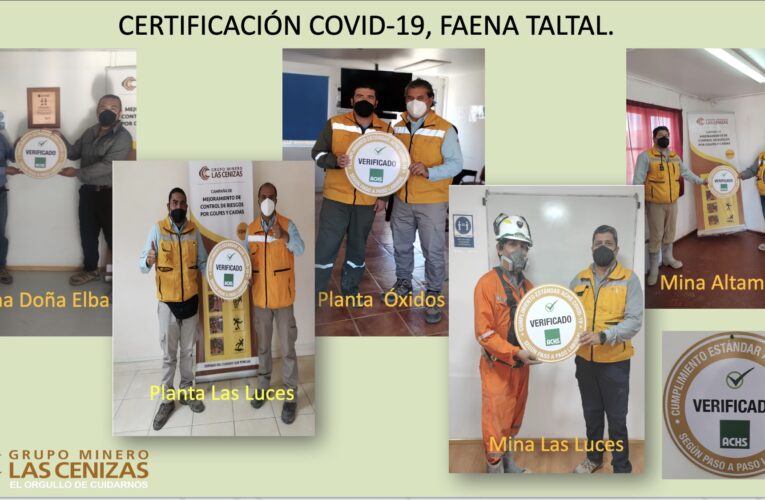 Instalaciones de  Faena Taltal obtienen Certificación ACHS para prevenir contagios masivos