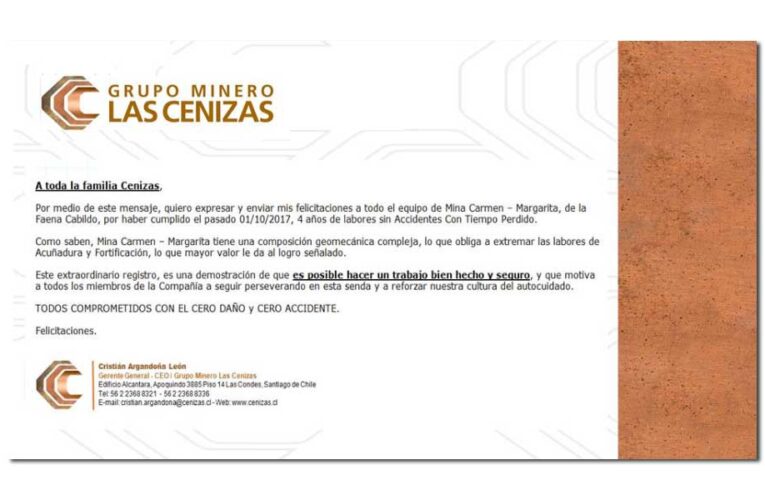 Gerente General Felicita al Equipo de Mina Carmen-Margarita