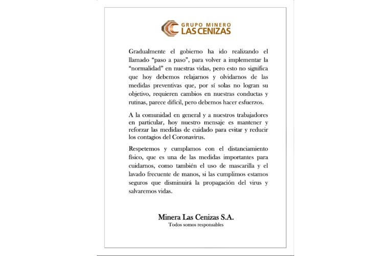 Coronavirus: Faena Taltal refuerza mensaje de autocuidado en etapas «paso a paso» y gradual retorno a la «normalidad».