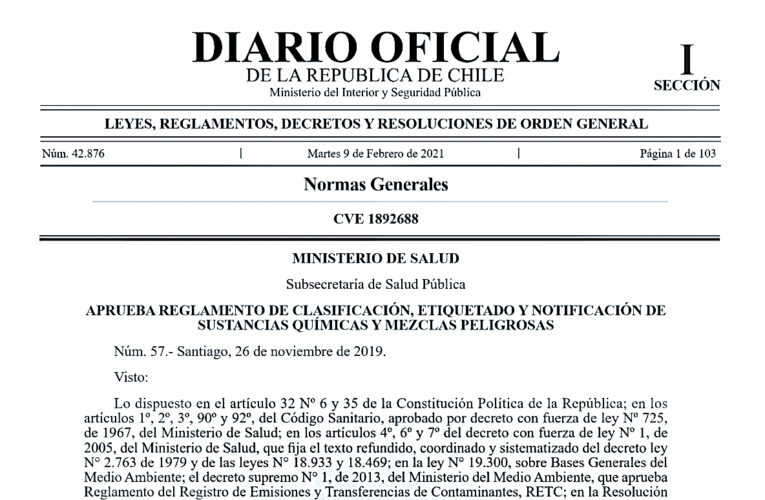 Chile tiene a partir de hoy un Sistema Globalmente Armonizado de Clasificación y Etiquetado de Productos Químicos